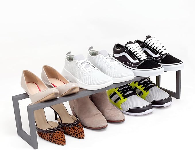 QUALIAZERO 2-Tier Expandable Shoe Rack – Durable Organizer Shelf for Entryways, Bedrooms, Bathrooms, and Laundry Rooms (STORMY MIST, 2 PACK)