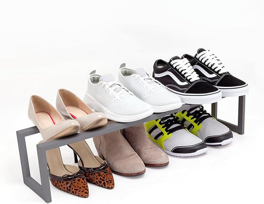 QUALIAZERO 2-Tier Expandable Shoe Rack – Durable Organizer Shelf for Entryways, Bedrooms, Bathrooms, and Laundry Rooms (STORMY MIST, 1 PACK)