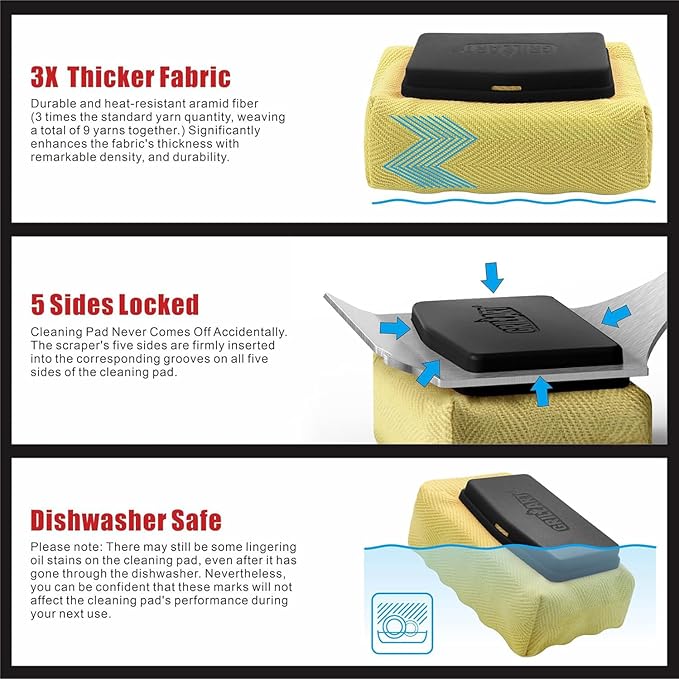 GRILLART Grill Brush Bristle Free. Upgraded BBQ Replaceable Cleaning Head, Seamless-Fitting Scraper Tools for Cast Iron/Stainless-Steel Grates Griddle, Safe Barbecue Grill Cleaner-Black