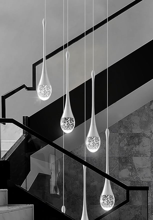 H86 Pendant Lights Kitchen Island 6-Lights Pendant Chandelier for Dining Room Hallway Stairwell,Silver Chandelier Suit for Sloping Ceiling LED Dimmable 2700K-6000K