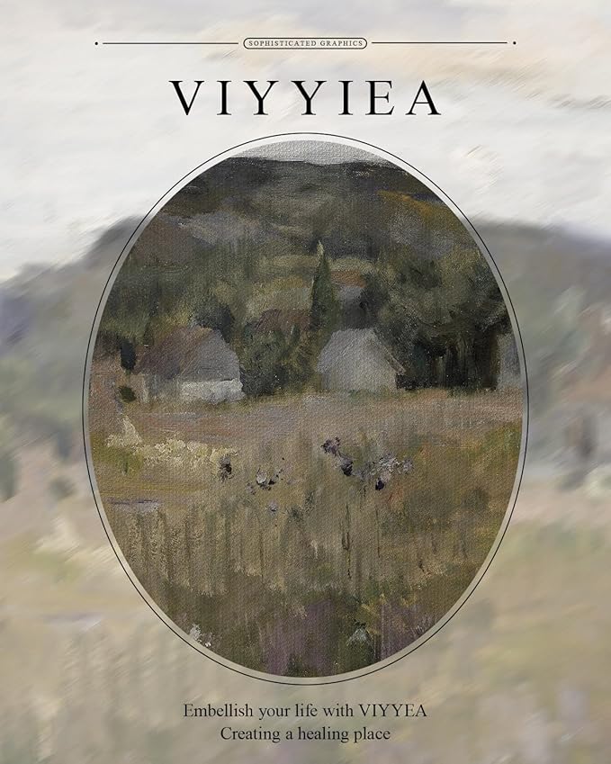 VIYYIEA Gold Framed Wall Art Canvas Print Home Decor Vintage Landscape Art Prints Wall Decor Abstract Serene Countryside Scene Wall Prints Mid Century Modern Decor for Living Room Bedroom 13x16in