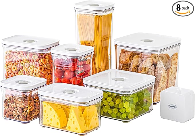 Premium Airtight Food Storage Containers Mega 8P/Set. Total 46.11cup, 7pcs Container and Vacuum Sealer. Smart One-Click Seal Lid, Patented Double Silicone Lining, 100% Leak Proof, BPA-FREE