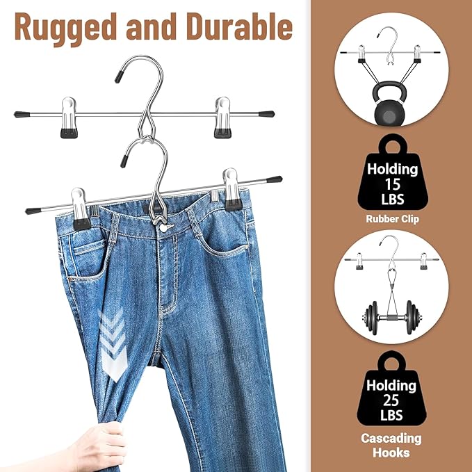 Pants Hangers Space Saving,Stackable Skirt Hangers with Clips, Hanging Closet Organizer and Storage,Clothes Hangers, College Dorm Essentials Apartment Essentials- 16 Pack