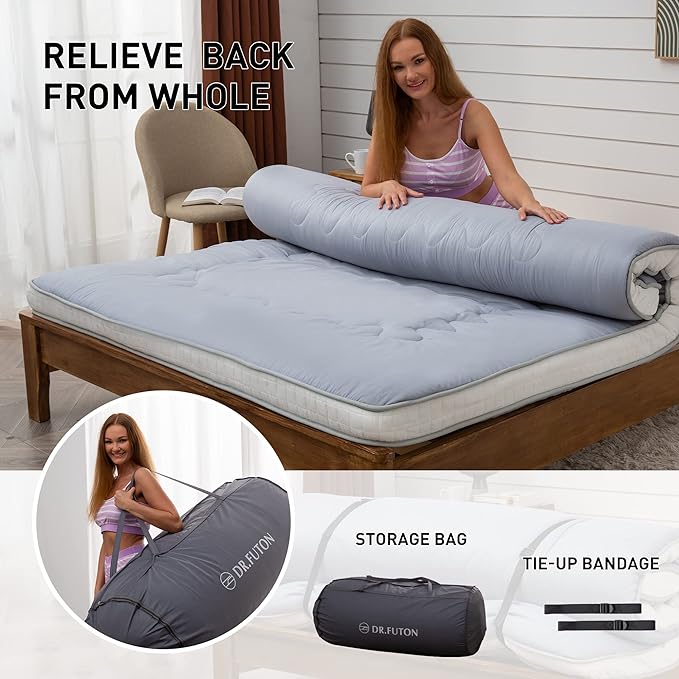 Dr.Futon Japanese Floor Futon Mattress Mat Extra Thick Folding Roll Up Bed for Guest,Lounger and Tavel