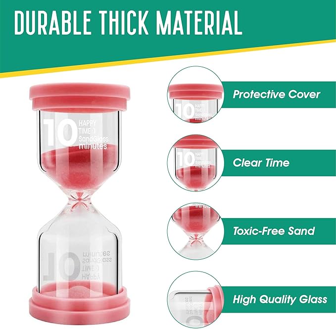 Sand Timer for Kids 4 Pack Colorful Hourglass 3min, 5mins, 10mins, 30mins Sand Clock Timer for Classroom, Games and Kids Room
