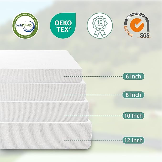 EGO White 10 Inch RV King Memory Foam RV Mattress, Cooling Gel Green Tea Mattress for RVs, Campers & Trailers, Bed in a Box, CertiPUR-US Certified, 76"×80", Medium Firm