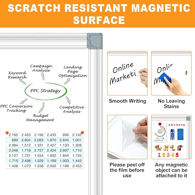 H-Qprobd White Board Dry Erase Whiteboard for Wall, 18"x24" Hanging Wall Mounted Magnetic Whiteboard Aluminium Frame for Home, Office, School, Kitchen