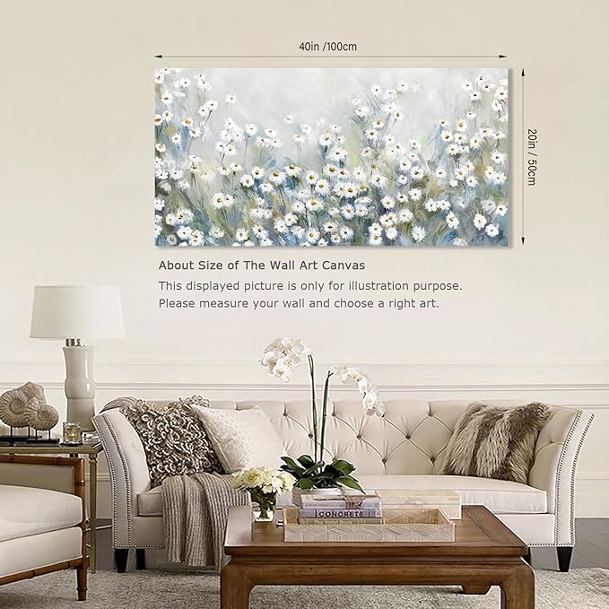 NINEASO Abstract Flowers Canvas Wall Art - Elegant Daisy Pictures White Yellow Wildflower Wall Decor Modern Botanical Painting Print Artwork for Living Room Bedroom Home Office Decor 20" x 40"