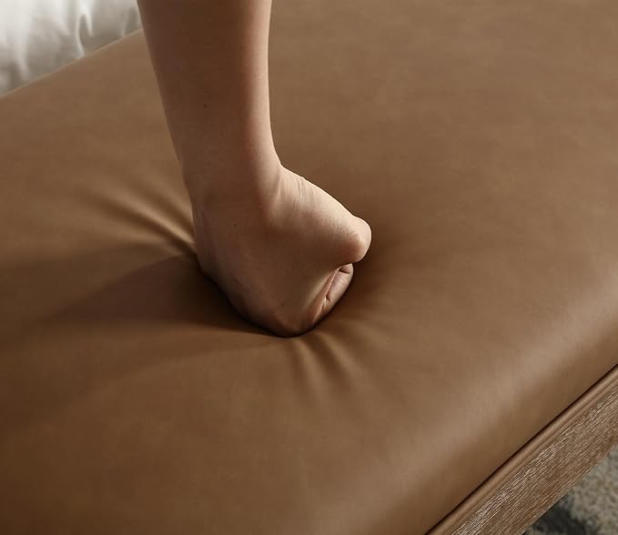 PU Leather Dining Bench Upholstered Entryway Bench Farmhouse Shoe Bench Seat Ottoman for Hallway Living Room Bedroom End of Bed Dining Room Kitchen, 45.5" Long, Brown