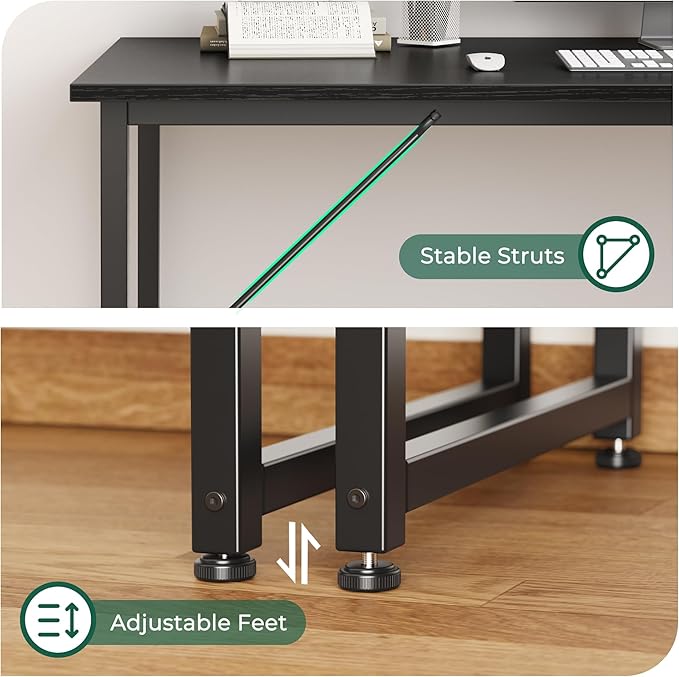 Huuger Computer Desk, 55 Inch Home Office Desk, Gaming Writing Work from Home Study Desk, Large Legroom, Sturdy Metal Frame, Modern Simple, Black