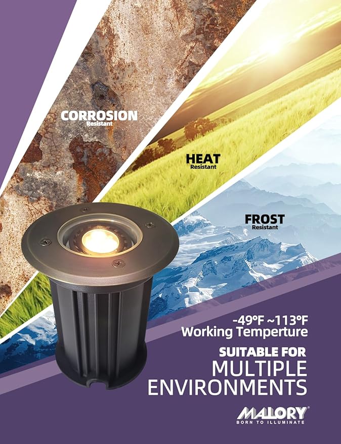 MALORY Brass Top Cover Landscape Well Lights, 12V Low Voltage Outdoor In Ground Lights,Landscape Lighting for Pathway, Driveway and Garden (Open Top, 4-Pack with Bulb)