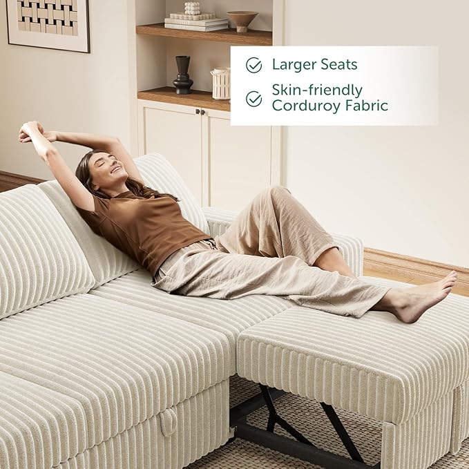 HONBAY Modular Sectional Sofa, L Shaped U Shaped Pull Out Couch with Storage, Velvet White