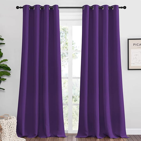 NICETOWN Royal Purple Blackout Curtains 120 inches Length for Living Room, 2 Panels, 55" Wide, Thermal Insulated Long Drapes for Large Window