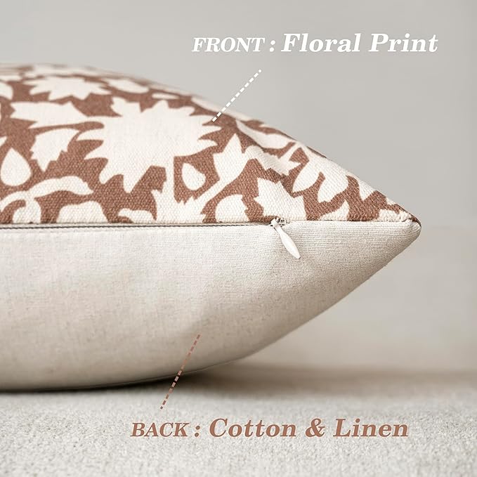 Foindtower Set of 2 Decorative Neutral Floral Throw Pillow Covers Accent Farmhouse Cushion Covers Boho Pillowcase for Couch Sofa Bedroom Living Room Home Decor Outdoor,22×22 Inch,Light Orange Brown