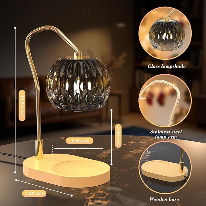 Candle Warmer Lamp with Timer & 4-Level Dimmer, Electric Wax Warmer for Jar Candles, Black Home Decor with 2 Bulbs, Gift for Women, Men, Housewarming