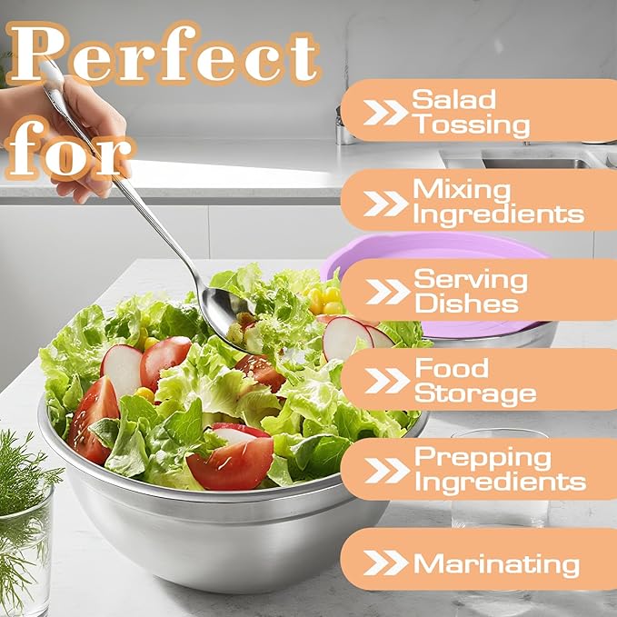 Lazycorner Stainless Steel Mixing Bowls with Airtight Lids Set of 7 Stainless Steel Bowls Set with 3 Grater Attachments Great for Serving & Baking