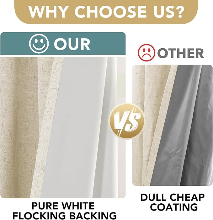 H.VERSAILTEX Linen Blackout Curtains Durable Thick Textured Linen Look 100% Blackout Patio Door Curtain Anti Rust Grommet Extra Wide Sliding Door Curtain Panel, Bleached Sand, W100 x L84 inch