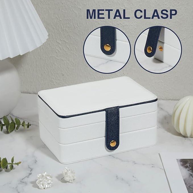 Jewelry Boxes For Girls And Women, Pu Leather Made Portable Jewelry Organizer Travel Case,3 Layers Girl Jewelry Box For Rings, Earings, Necklaces, Bracelets, Watches And Lipsticks (white)