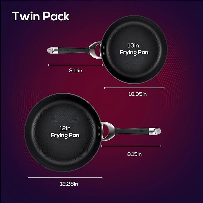 Circulon Symmetry Hard Anodized Nonstick Frying Pan Set / Skillet Set - 10 Inch and 12 Inch, Black