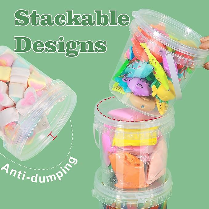 ASEVAT 16 oz 10 Pack Airtight Clear Plastic Bucket with Lid, Ice Buckets for Parties, Reusable Ice Cream cup with Handle, Food Storage Container, Food Grade Freezer and Microwave Safe for Sauce, Soup