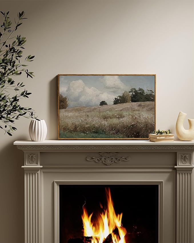 InSimSea Framed Canvas Wall Art Vintage Decor, Farmhouse Scenery Vast Field Grassland Paintings, Large Prints, Nature Landscape Wall Decoration for Living Room Bedroom Bathroom Home Decor, 16"x24"