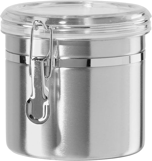 Oggi 36-Ounce Stainless Steel Canister with Clear Acrylic Lid and Locking Clamp