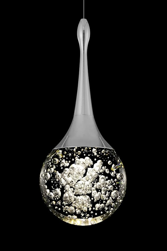 Flashing God Silver 1 Light Teardrop Crystal Pendant Lighting,Integrated Pendant Light with Crystal Bubble for Kitchen Island Globe Fixtures, Chromed Finishe 2700k 4500k 9000k