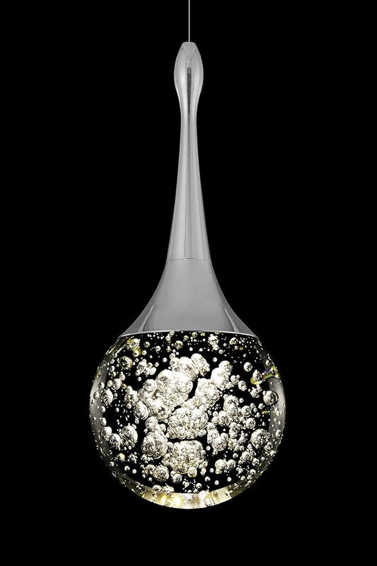 Flashing God Silver 1 Light Teardrop Crystal Pendant Lighting,Integrated Pendant Light with Crystal Bubble for Kitchen Island Globe Fixtures, Chromed Finishe 2700k 4500k 9000k