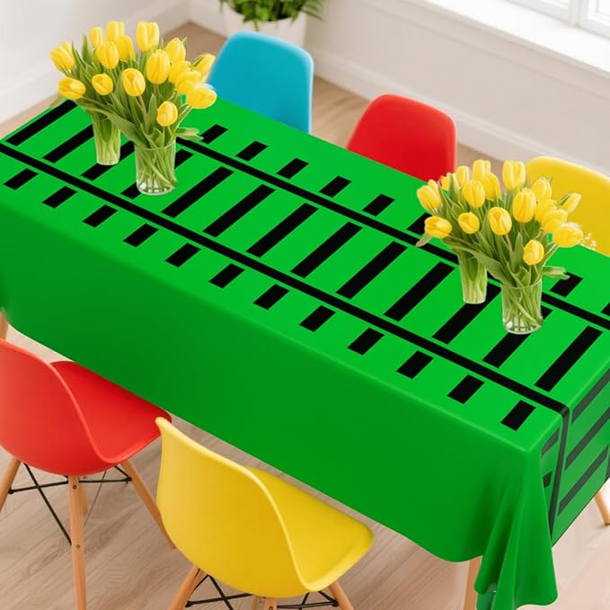 3 Pcs Train Party Decorations Railroad Track Tablecloths Train Birthday Party Supplies 54 x 108 Inch Plastic Table Covers for Railroad Track Western Theme Birthday (Green)