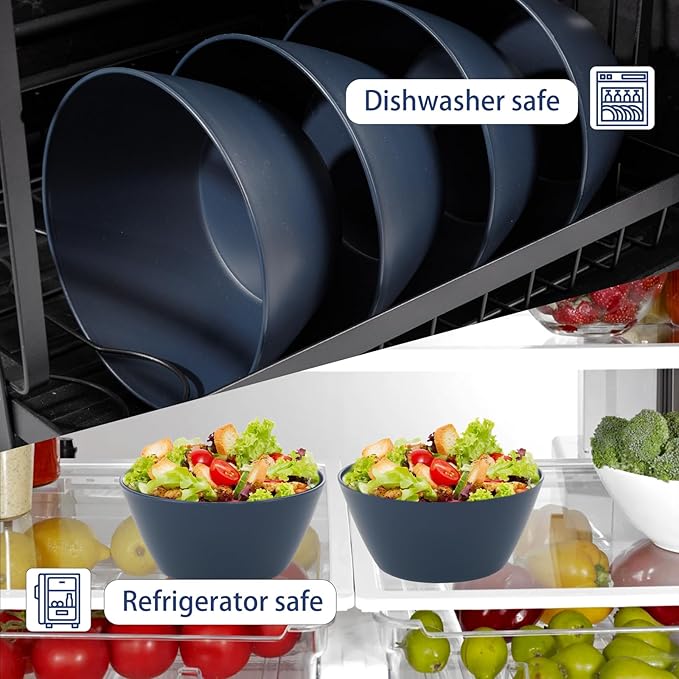 Supernal 12PCS Blue Wheat Straw Bowls - Durable Reusable Soup & Cereal Bowls, Hard Plastic Dinnerware with Smooth Edges,Disposable Plastic Bowls for Catering,Hot Food,Salad (Lightweight & Unbreakable)