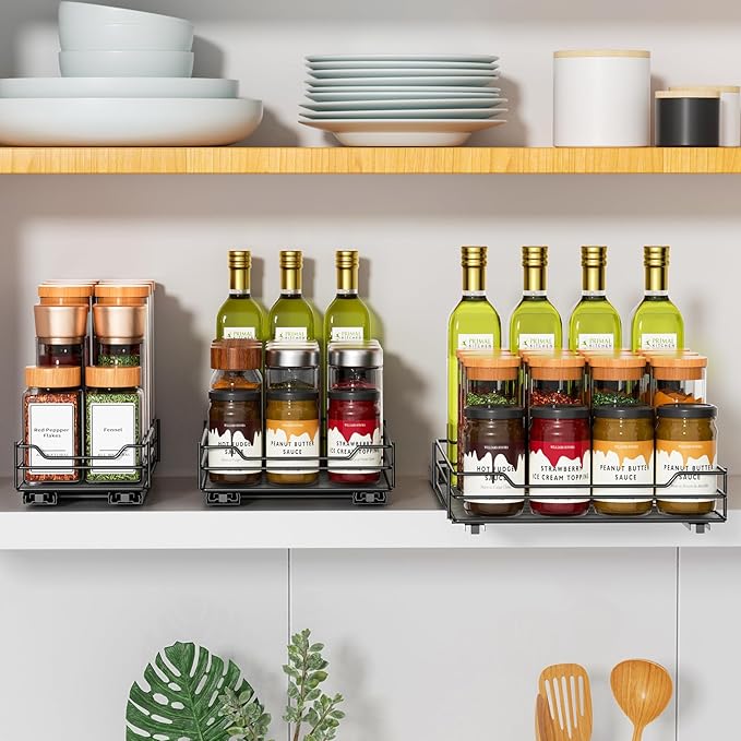 RCHYFEED Pull Out Spice Rack Organizer for Cabinet,Slide out Spice Organizer for Inside Cabinets,Heavy Duty Spice Organization for Kitchen and Pantry,Seasoning,Sauces(1-Tier,8.5" Wx10.5 Dx2.5 H)