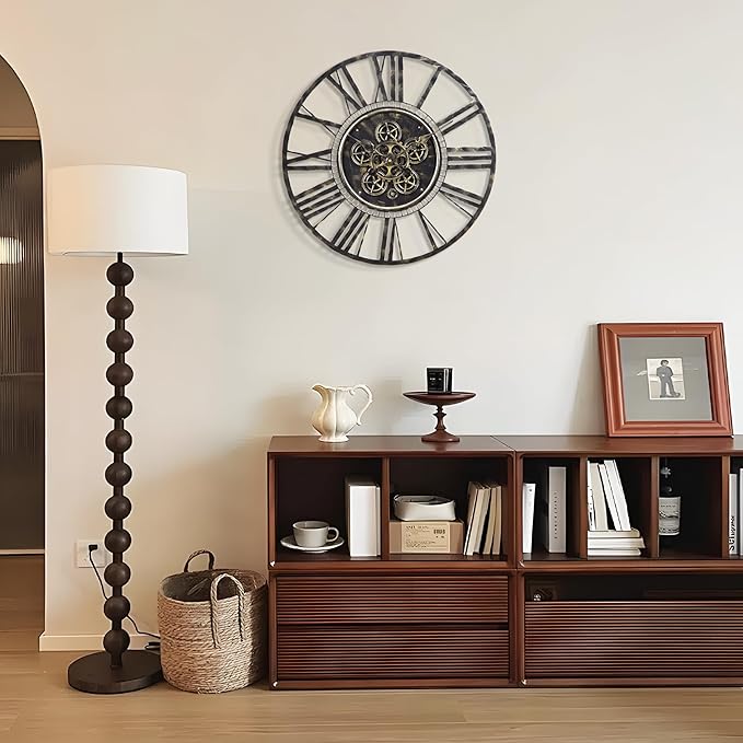 Moving Gear Large Wall Clock 30inch/76cm Bronze, Decorative Wall Clocks for Living Room, Unique Farmhouse Steampunk Metal Wall Clock Decor, Office Wall Clocks
