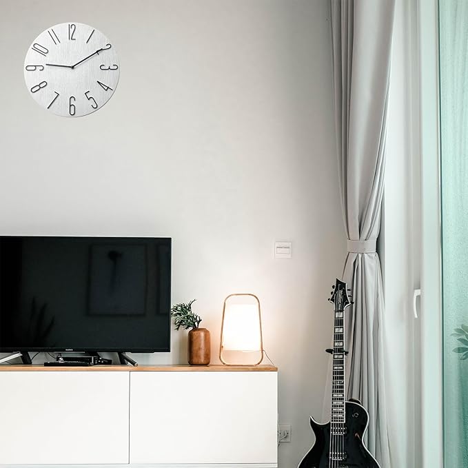 12 Inch Wall Clock Silent Non Ticking, Preciser Modern Style Decor Clock for Home, Office, School, Kitchen, Bedroom, Living Room, Wall Clock Without Second Hand