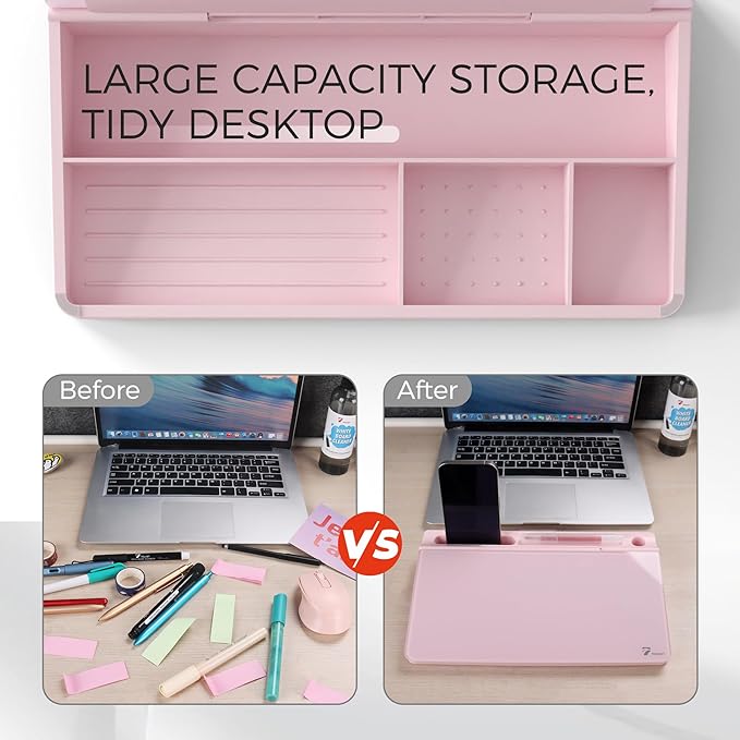 TOWON Small Compact Glass Desktop Whiteboard with Storage – 12 x 7 in Dry Erase Board for Desk, Home Office, School | Includes 5 Markers, Eraser & Holder | Space-Saving Organizer, Aesthetic Pink