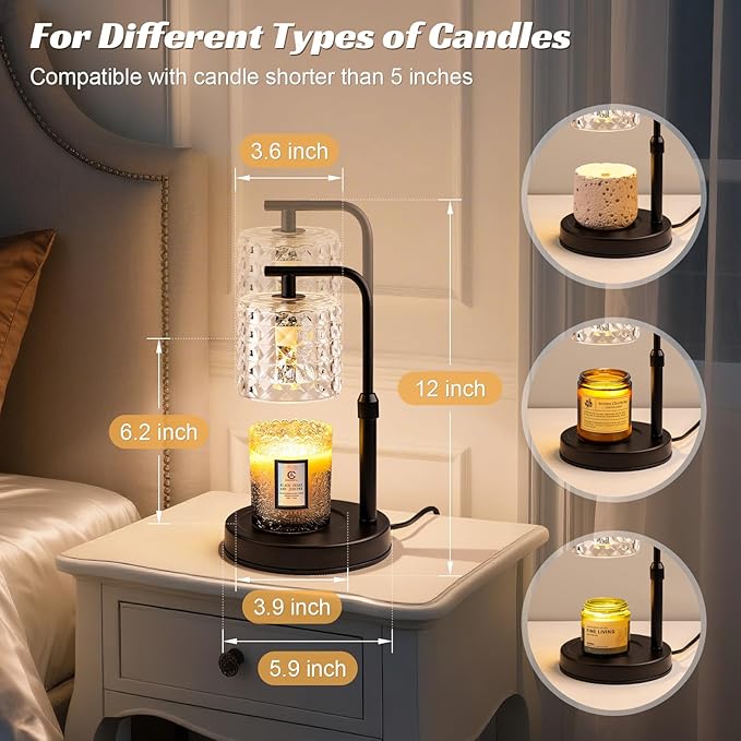 TantaScent Electric Candle Warmer Lamp in Vintage Birdcage Design with Timer – Scented Jar Candle Melter for Home Decor, Housewarming, Birthday, and Christmas (Includes 2 Bulbs) (Diamond Grid)