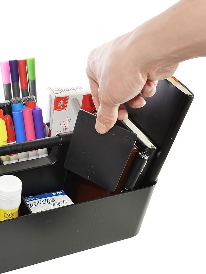 2 PACK - Portable DIY 8 Dividers Durable Plastic Tote Tool & Supply Cleaning Caddy with Handle Made In USA (Black)