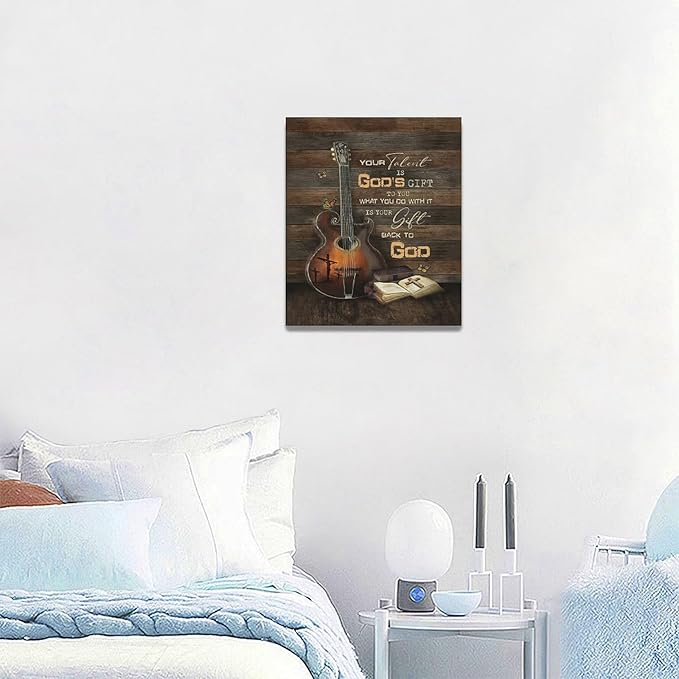 Christian Guitar Wall Art - Rock Music Guitar Wall Decor - Musical Pictures Artwork Inspirational Quotes Canvas Prints - Music Room Decor For Studio, Bedroom, Living Room, Bathroom - Framed 20"x24"
