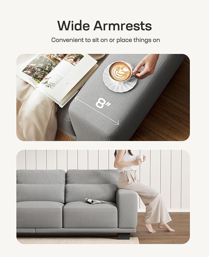 Marsail 2-Seater Modern Sofa, 65" Loveseat Couch with Wide Armrests & Deep Cushions, Linen Sofas with Removable Washable Covers for Living Room, Grey