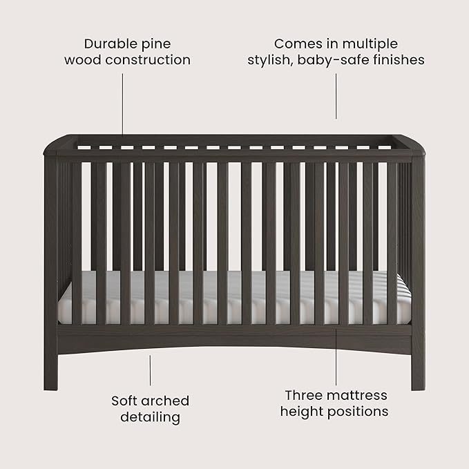 Child Craft London 4-in-1 Convertible Crib, Baby Crib Converts to Day Bed, Toddler Bed and Full-Size Bed, 3 Adjustable Mattress Positions, Non-Toxic, Baby Safe Finish (Dapper Gray)