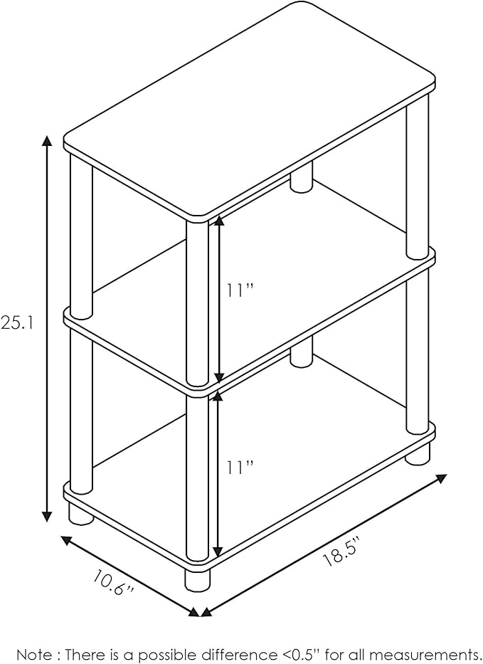 Furinno Turn-N-Tube No Tool 3-Tier Storage Shelf, Narrow, Espresso/Black
