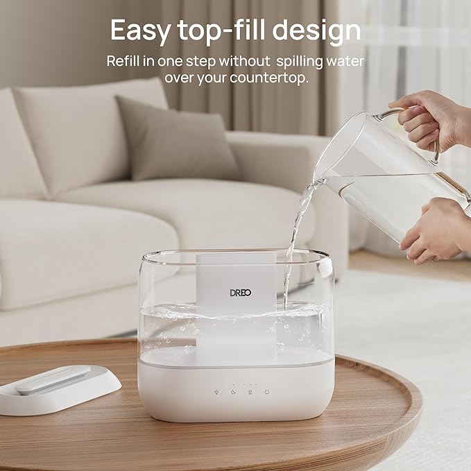 Dreo Humidifiers for Bedroom, Top Fill 4L Supersized Cool Mist Humidifier, 36H Runtime, 28 dB Quiet Ultrasonic Air Humidifier for Large Room, Plants, Baby Nursery, Indoor, Night Light, Easy to Clean