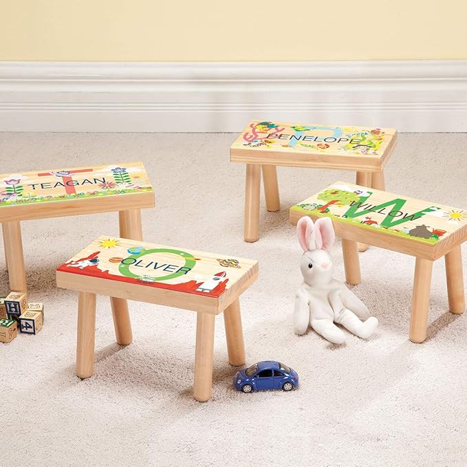 Fox Valley Traders Custom Children’s Step Stool, Customized with Kid’s Name, Woodland Animals Design