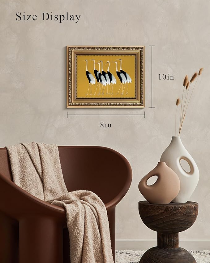 VIYYIEA Gold Framed Wall Art, Seven Cranes Canvas Print Home Decor Vintage Art Painting Picture Bathroom Wall Decor, Animals Artwork for Living Room Bedroom Kitchen Office - 10L x 8W