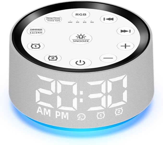 【3 in 1】Sound White Noise Machine Alarm Clock with 30 Sleeping Sounds Sleep Brown Noise Machine for Baby Kids Adults Backup Battery 32 Level Volume 5 Timers Night Light Memory Function for Home Office