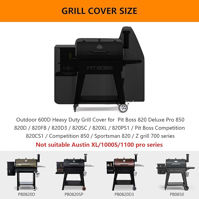 Grill Cover for Pit Boss 820 Deluxe,Pro Series 850,820FB 820D3 820SC 820XL 820PS1 820CS1,Z Grill 700 Series,Outdoor Heavy Duty 600D Waterproof BBQ Pitboss Smoker Cover for 820D PB820FB Grill,Black
