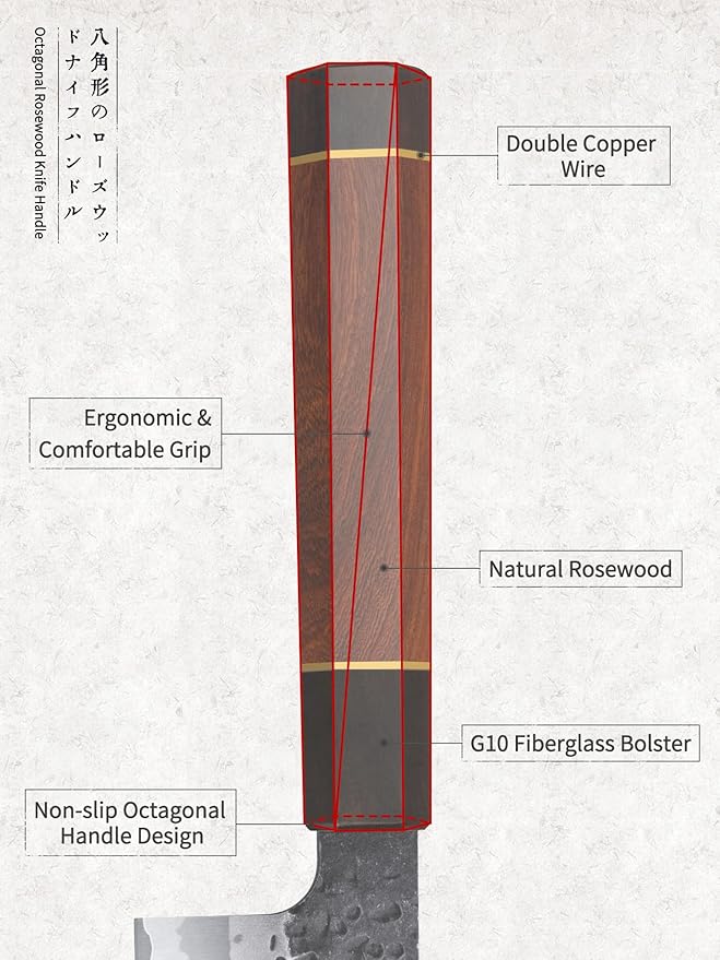 8 Inch Japanese Gyuto Chef Knife, 9 Layers 10Cr15CoMoV High Carbon Steel Kitchen Knife, Professional Hand Forged Cooking Knife with Ergonomic Rosewood Handle