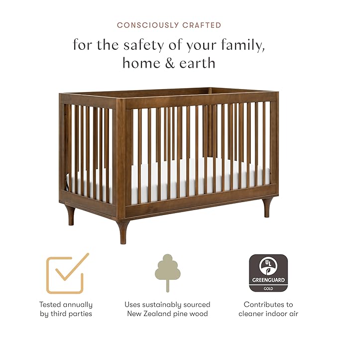 babyletto Lolly 3-in-1 Convertible Baby Crib - GREENGUARD Gold Certified Convertible Crib to Toddler Bed & Daybed - Wooden Baby Bed with 4 Adjustable Mattress Heights - Easy Assembly - Natural Walnut