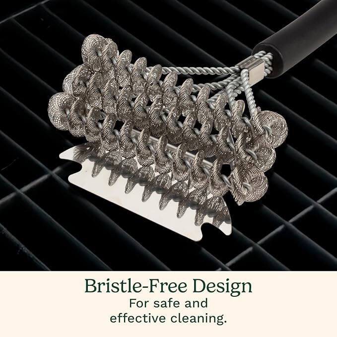 Cuisinart Triple Coil Brush, 17” Stainless Steel Grill Brush with Wide Scraper for All Grates, Bristle Free Grilling Accessory for Worry Free Cleaning, Perfect for BBQs, Cookout & Tailgate Cleaning