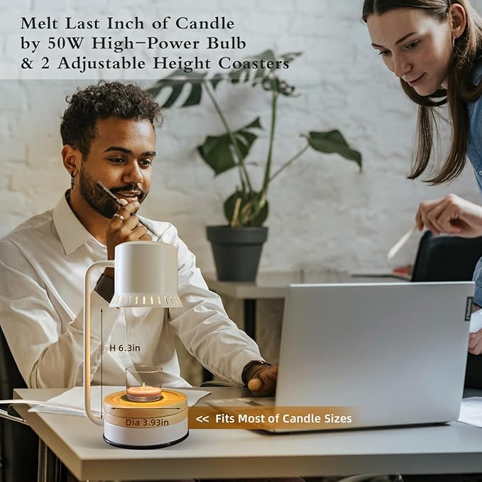 Candle Warmer Lamp with Timer 50W Dimmable Warming Light for Jar Candles Adjustable with Coasters Modern Metal White Wax Melt Lamp Housewarming Gift Ideas Zen SPA Yoga Gift for Women Mother Birthday