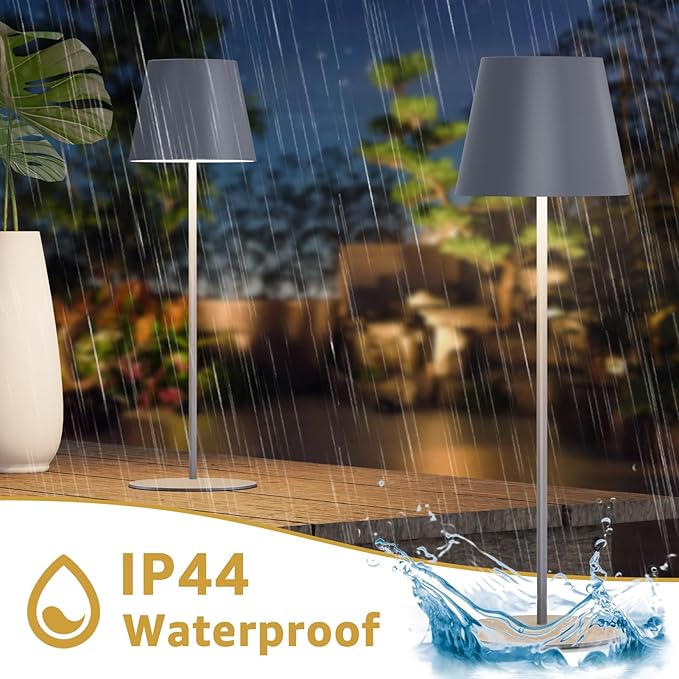 uuffoo 2 Pack Cordless Rechargeable Table Lamps Battery Operated Outdoor Table Lamps with 3 Colors Stepless Dimming, Desk Night Light for Restaurant, Patio, Bedroom, Bar (Gray)